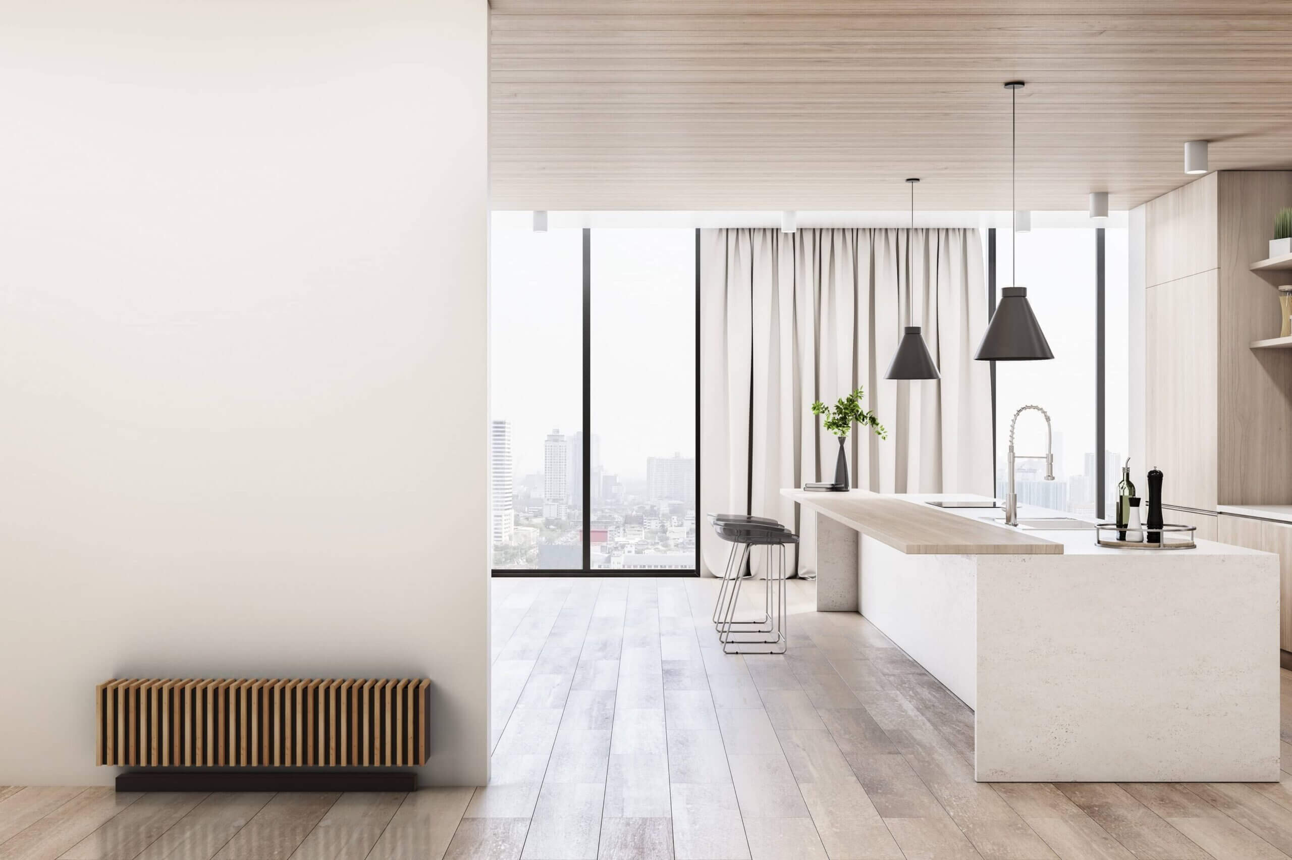 Wandkonvektor Noemi – Schwarz / Eichenlamellen – Bild 2